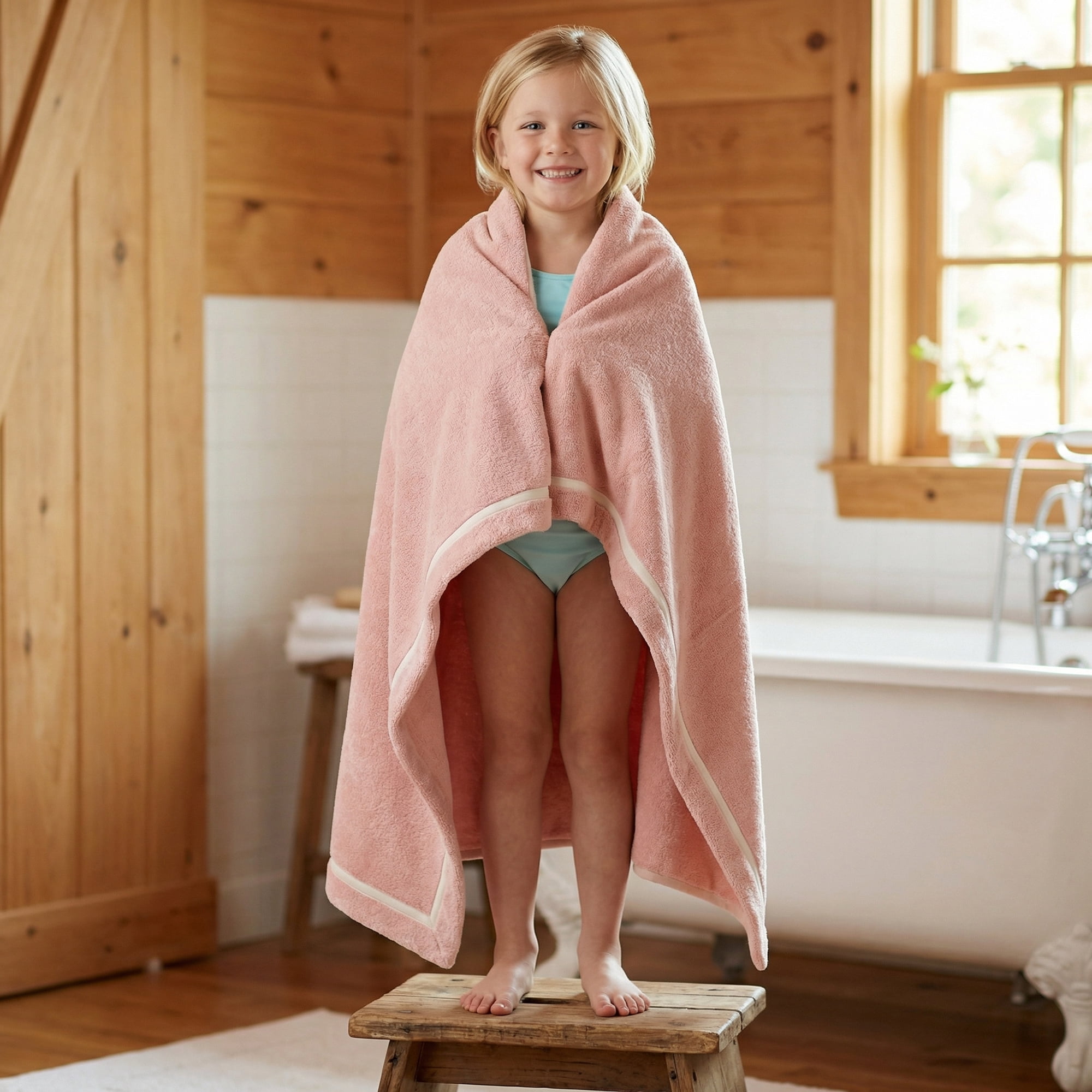Unique Bargains Ultra Soft Absorbent Coral Fleece Bath Towel 2 Pack Pink/Beige 63"x31"
