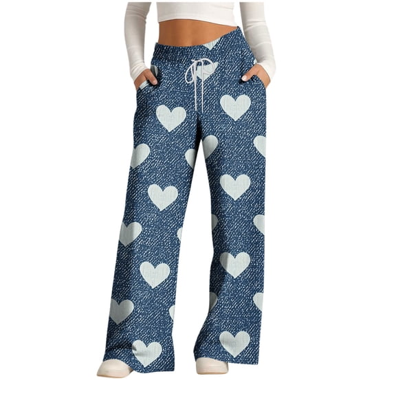 XPMWRP Womens Elastic High Waisted Drawstring Palazzo Pant Casual Wide Leg Long Loose Pant Trousers with Pockets Navy XL