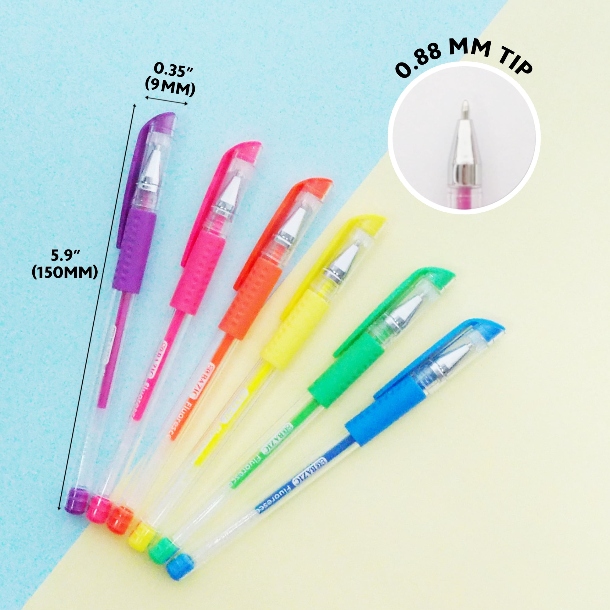 BAZIC Essence Gel Pen 0.8mm Neon Color, Comfort Grip, (6/Pack), 24-Pack