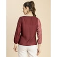 thumbnail image 4 of Moomaya 3/4 Sleeve V Neck Solid Georgette Top - Women's Elegant Georgette Top, 4 of 9