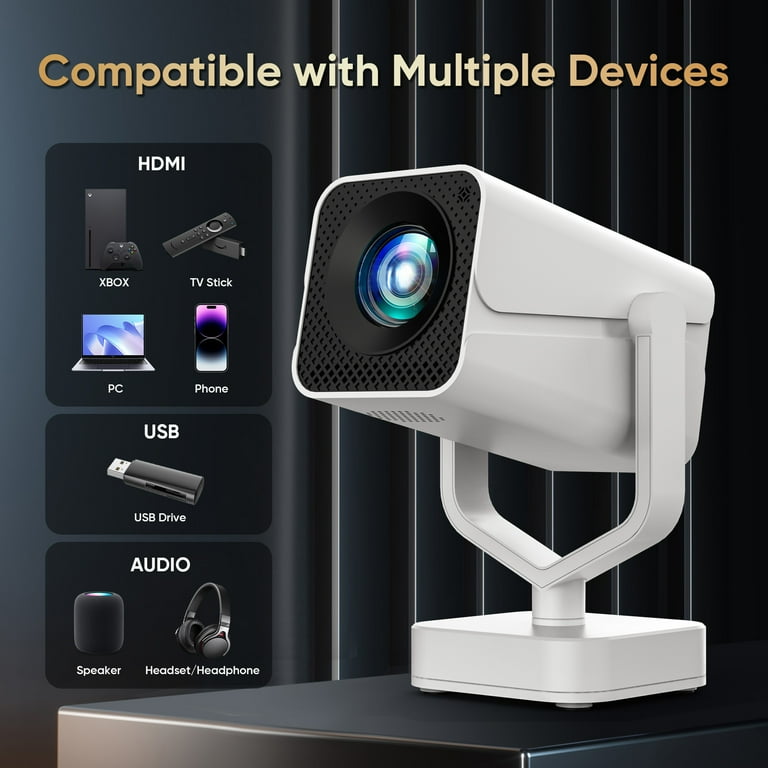 GCZ Mini Projector with WiFi Bluetooth HD 720P Support 1080P 4K