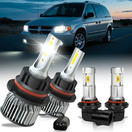 For Dodge Grand Caravan 2005 2006 2007 LED Headlights Hi-Lo Bulbs Fog Lights 9007 H10 Pack of 4 Combo 12000LM Kit Lights 6000k Bright White Non-polarity Halogen Replacement