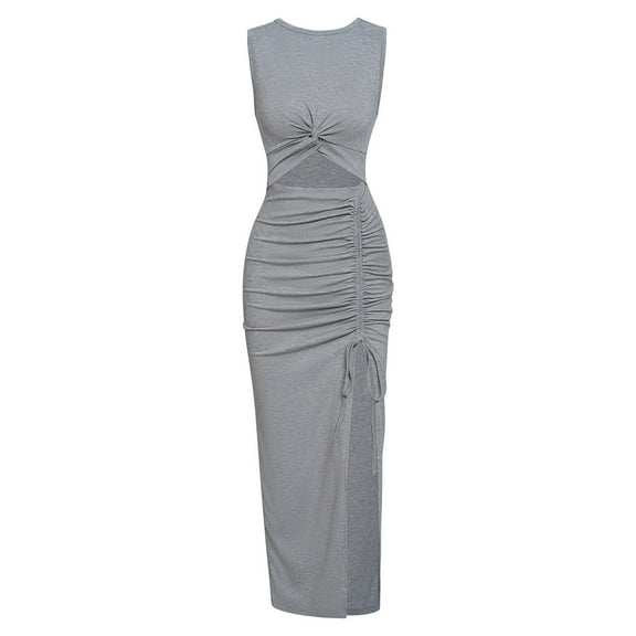 Crew Neck Sleeveless Stretchy Party Bodycon Midi Dress, Sweater Dress for Women, M