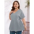 thumbnail image 5 of SHOWMALL Women's Plus Size T Shirts V-Neck Flowy Tops Swiss Dot Blouse Short Sleeve Shirts Loose Fit Casual Babydoll Tunic, US Size 3X in Mid Grey, 5 of 7