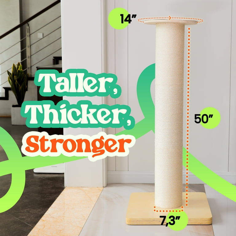 50 Tall Cat Scratching Post Extra Large Cat Scratch Post for Biggest Cats Maine Coon 7.3 Thick Post 36lbs Weight Solid Wood Base Natural Sisal Rope Walmart