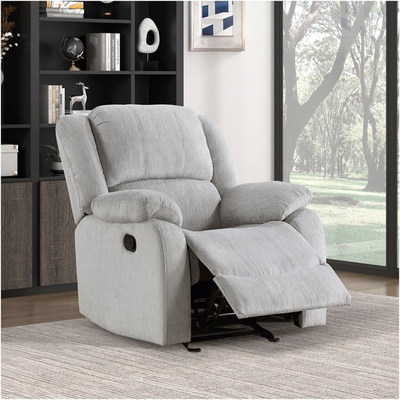 JERFIT Modern Glider Recliner Chair with Pillowtop Arms, Gray Chenille Fabric, Gentle Glide Motion for Living Room