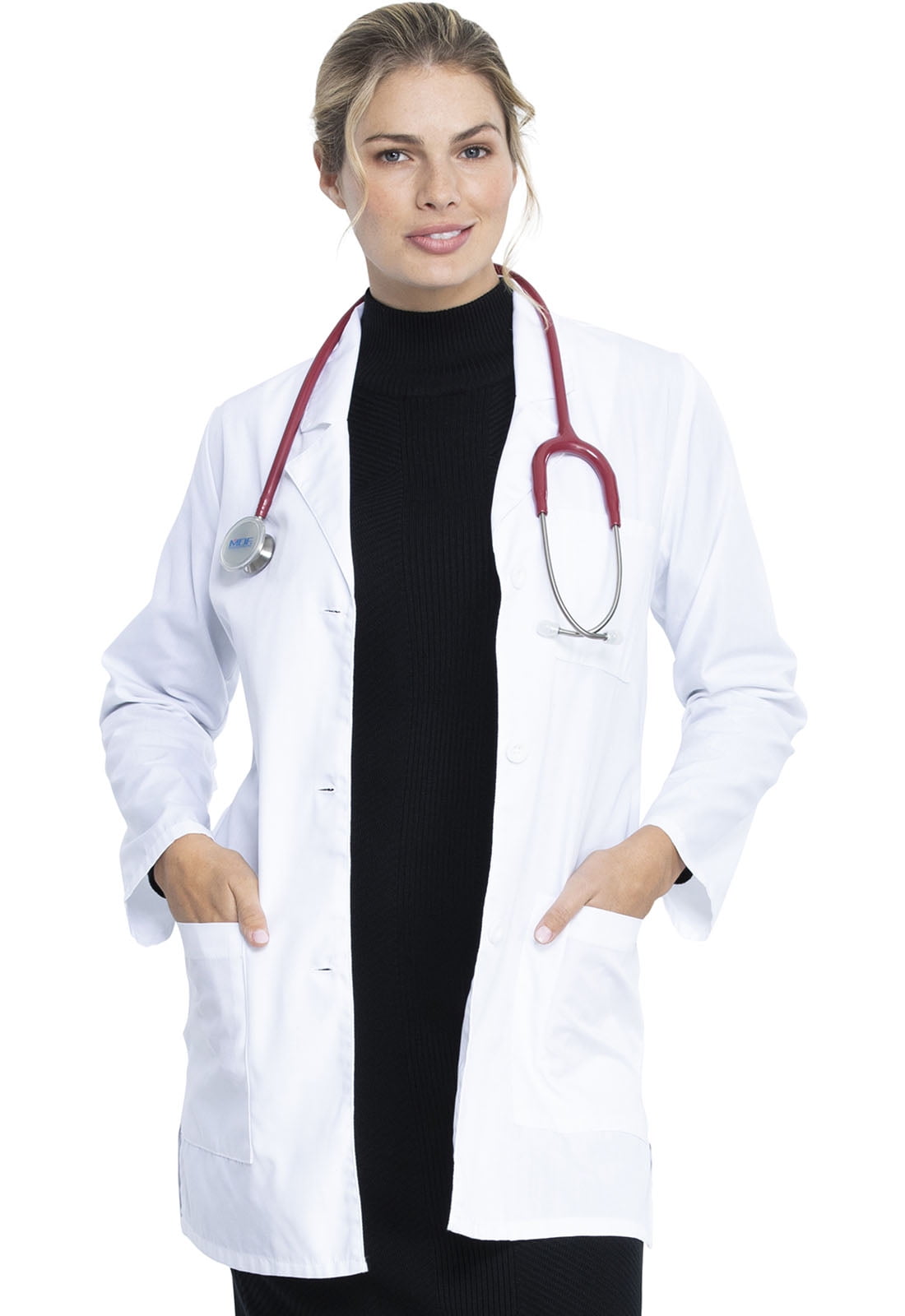 Dickies EDS SCRUBS Women Lab Coat Pocket Notched Collar Long Sleeve 84400 White 