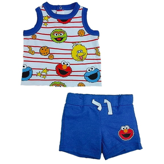 Sesame Street Boys Elmo Muscle T Shirt & Shorts Outfit Set Cotton blend White (Newborn)