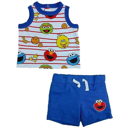 Sesame Street Boys Elmo Muscle T Shirt & Shorts Outfit Set Cotton blend White (Newborn)