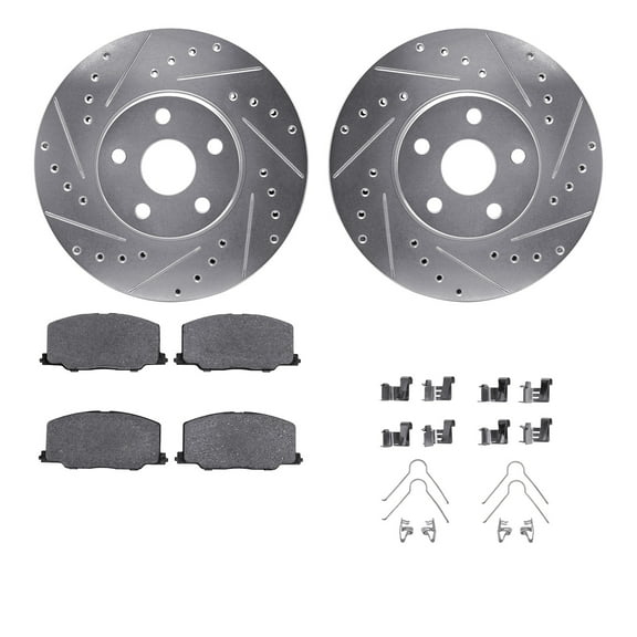 Dynamic Friction Company Front Brake Rotors-Drilled and Slotted-Silver with 5000 Advanced Brake Pads includes Hardware 7512-76037