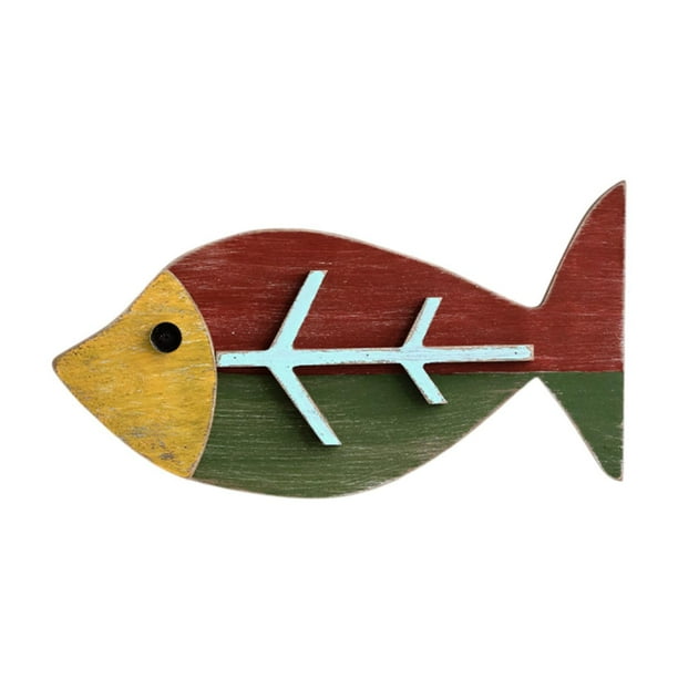 Escultura de pared de pez de madera Decoración náutica Colecciones tipo mediterránea Playa 35 cm x 185 cm