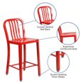 thumbnail image 2 of 24'' High Red Metal Indoor-Outdoor Counter Height Stool with Vertical Slat Back, 2 of 9