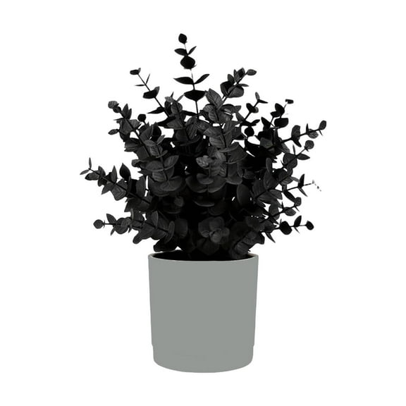 ZTTD 1 Pack Black Fake Eucalyptus Small Fake Plants Potted Artificial Plants for Halloween Decorations Shelf Desk Home Farmhouse Room Coffee Table Bathroom Decor, Black