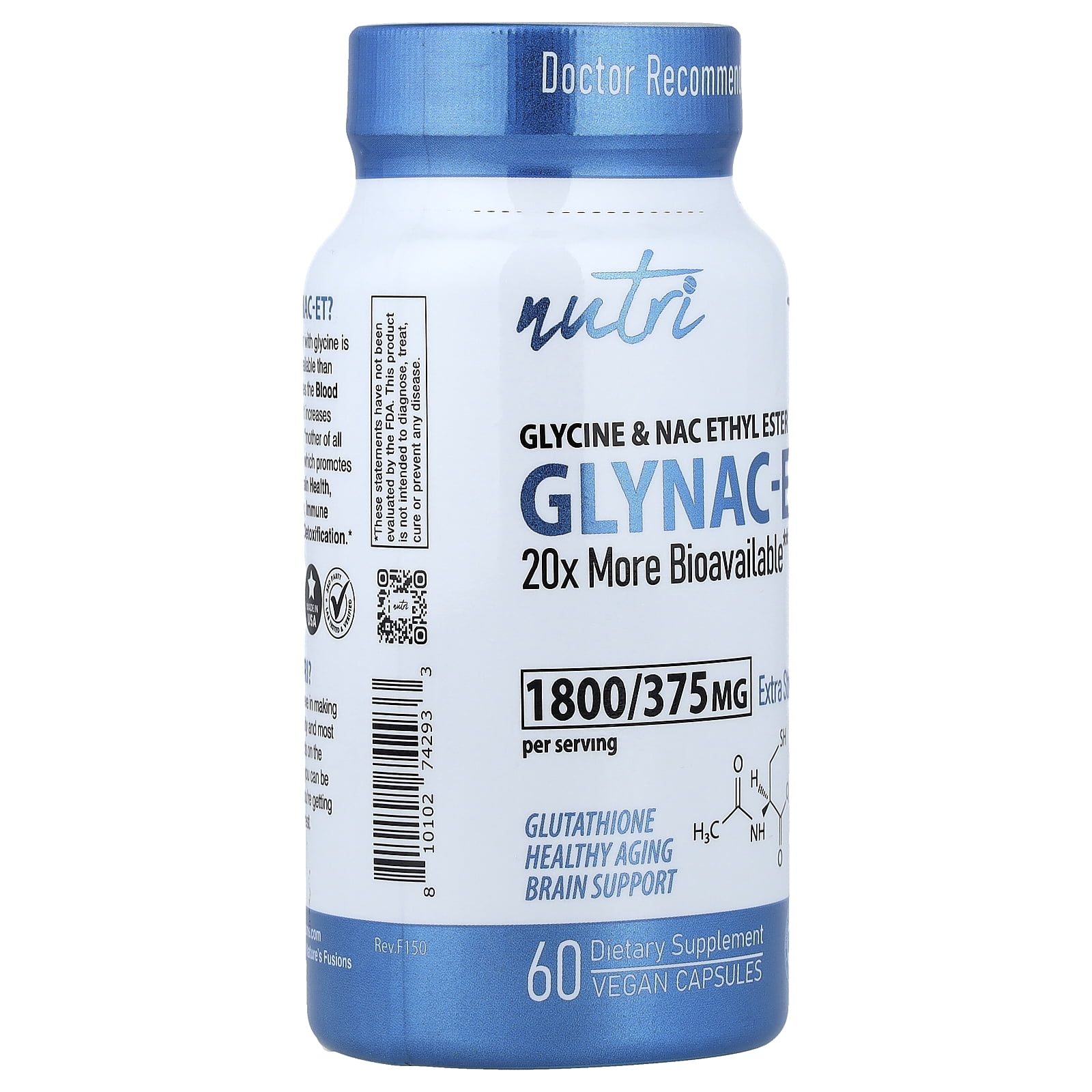 Nutri GlyNACET EXTRA Strength (Glycine w/ NAC Ethyl Ester, molybdenum & selenium) 1800/375mg – 60 count