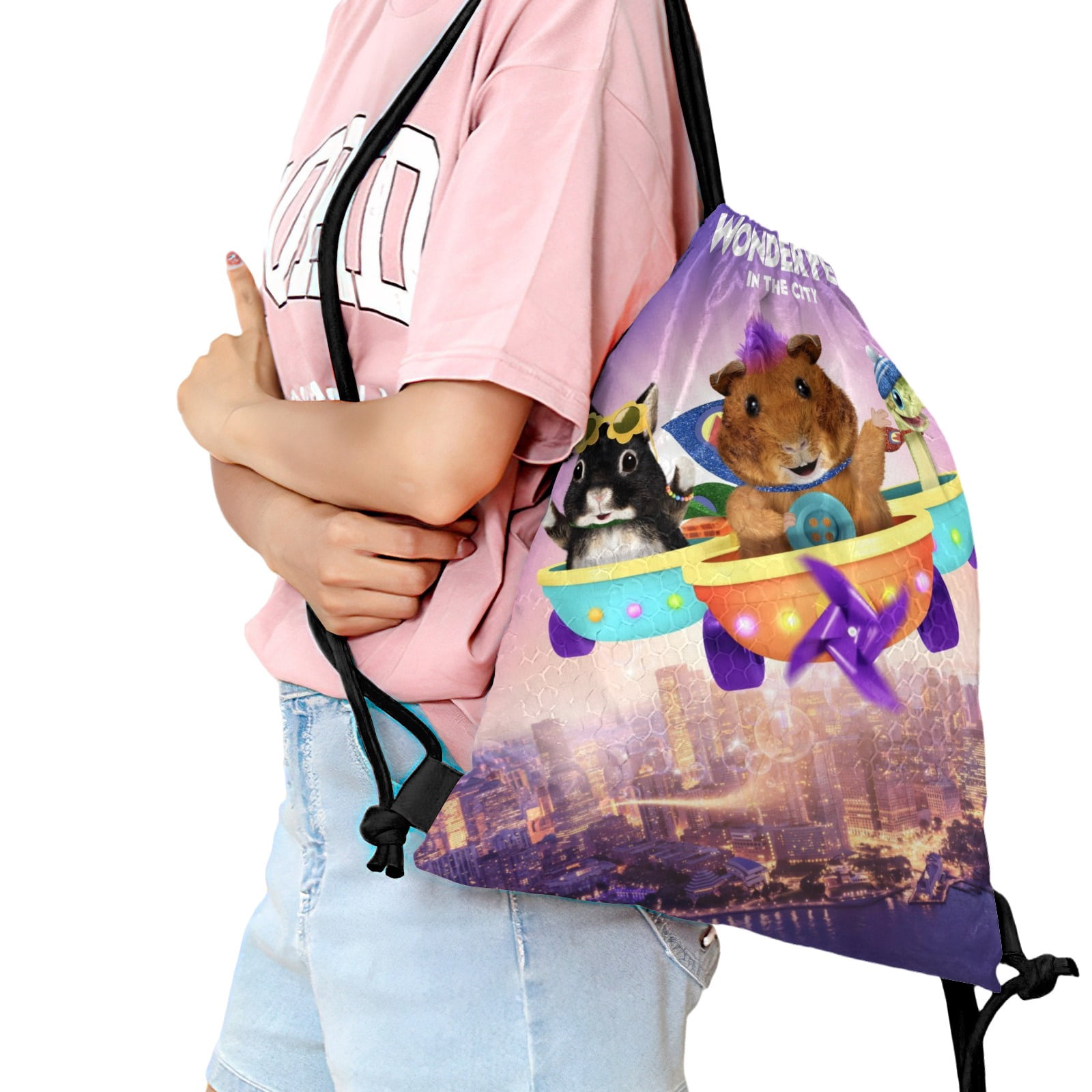 The Wonder Pets!-theme Drawstring Backpack Sports Gym Bag Water Resistant String Bag Cinch Bag，12"X16"（30X40cm）
