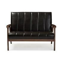 Baxton Studio Nikko Mid-century Modern Scandinavian Style Dark Brown Faux Leather Wooden 2-Seater Loveseat