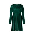 thumbnail image 4 of Women's High Waisted Velvet Dress Casual Long Sleeve Crew Neck Dress A-Line Flowy Dress With Pockets, 4 of 7