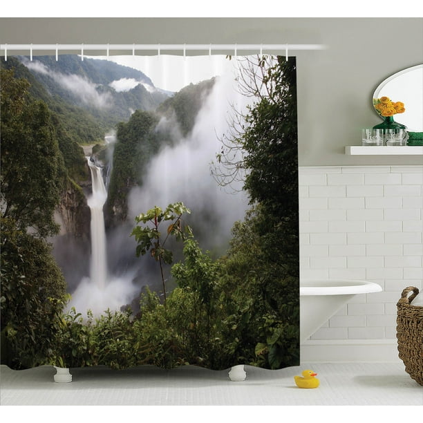 Rainforest Shower Curtain, San Rafael Falls Ecuador Misty Natural