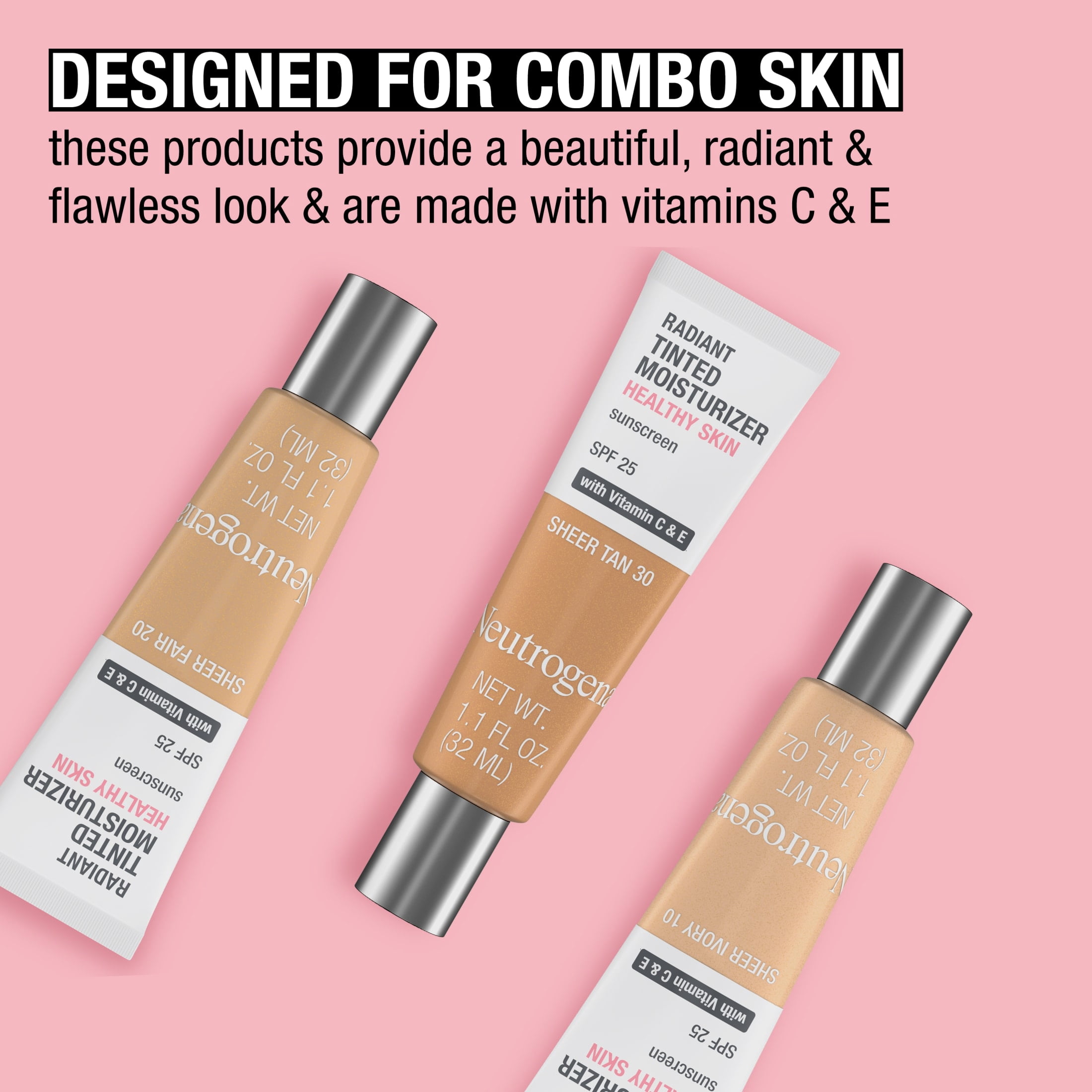 (2 pack) Neutrogena Radiant Tinted Face Moisturizer, Sheer Fair 20, 1.1 fl. oz