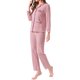 thumbnail image 4 of Conjunto de lounge para mujeres INSPIRE CHIC, de algodón, con botones, manga larga, pantalones, patrón acanalado con bolsillo, conjunto de pijama, ropa de casa, S, rosa, 4 of 6
