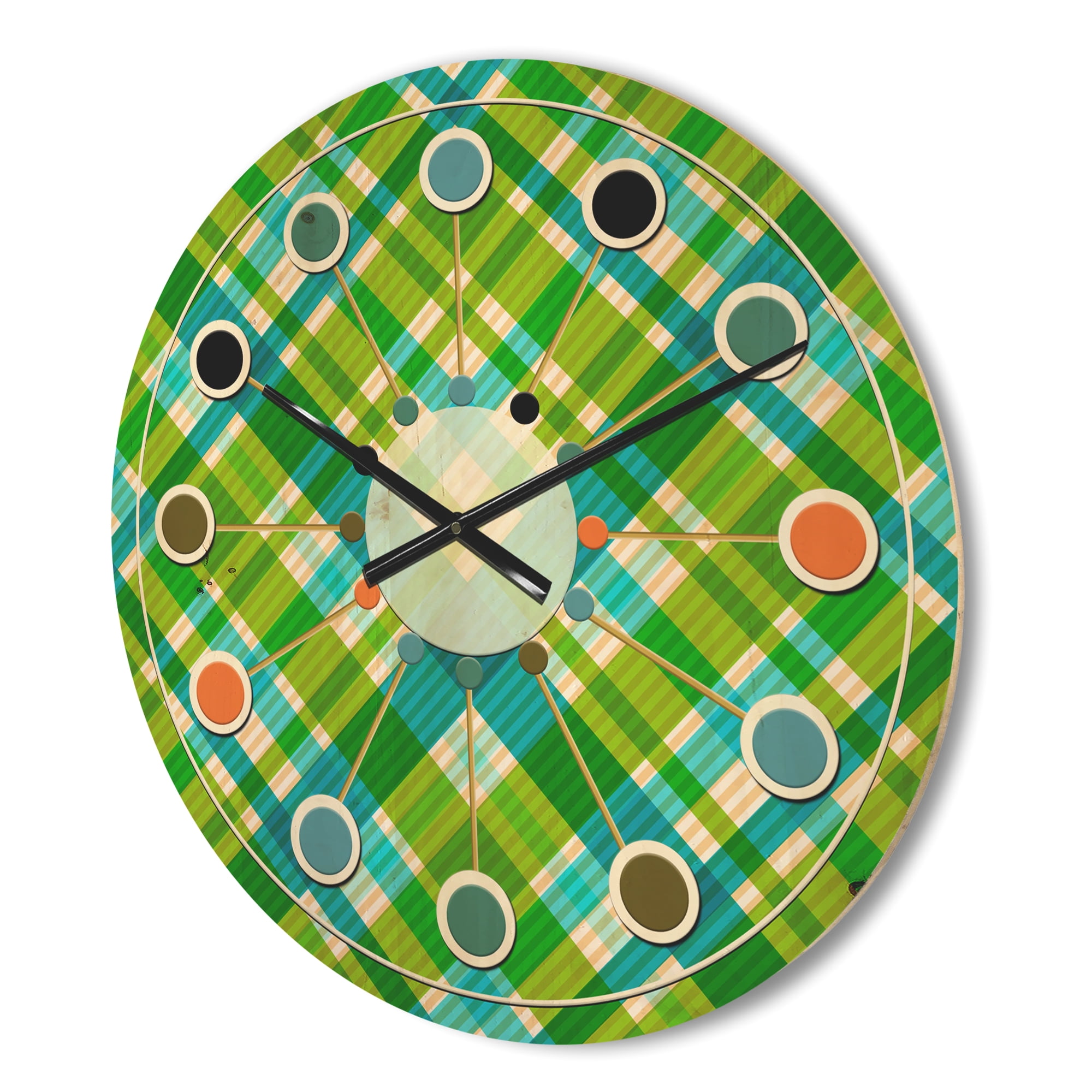 Designart 'Tartan Texture Geometrical Retro II' Mid-Century Modern Wood Wall Clock