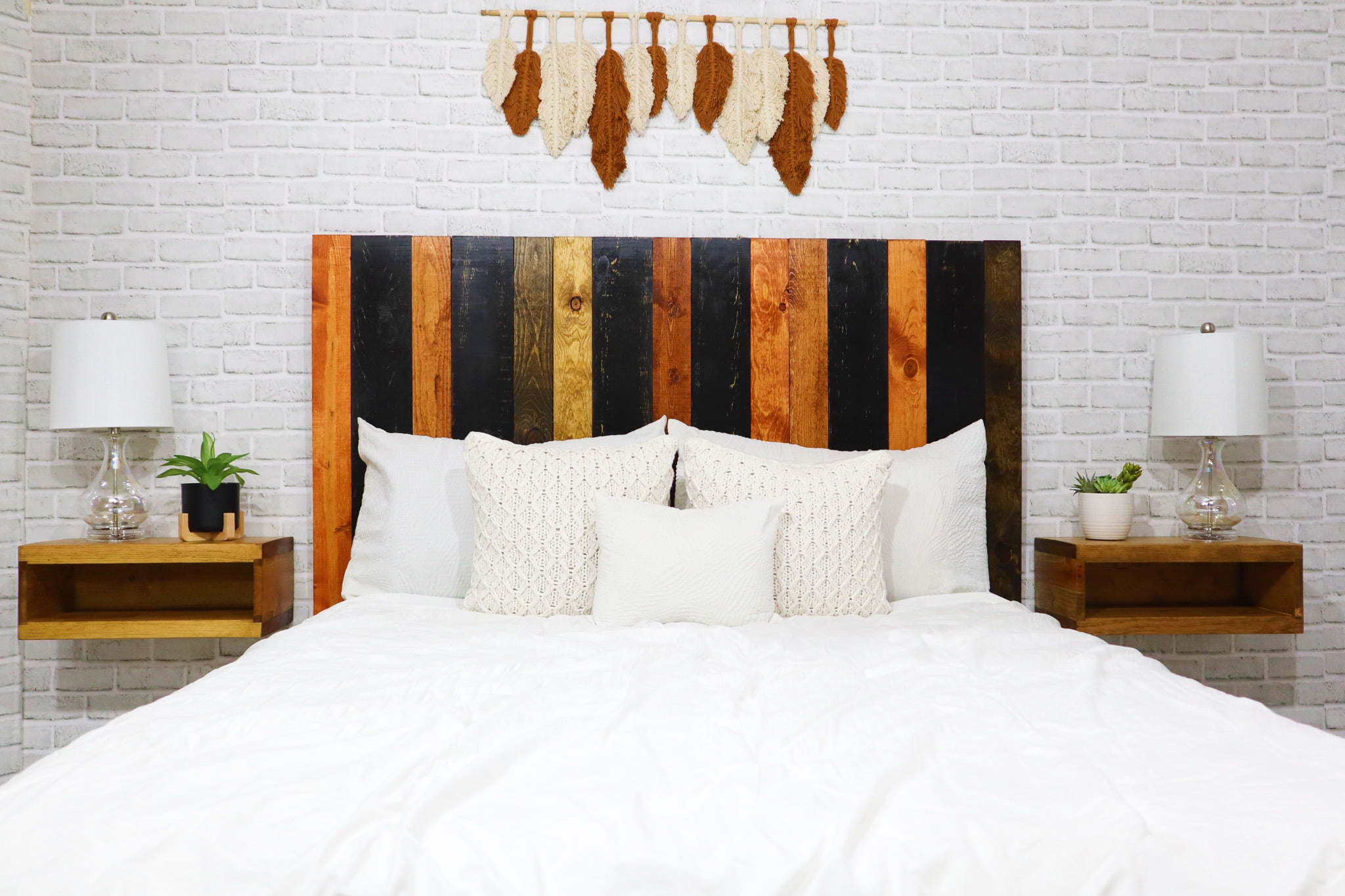 Barn Walls Cabin Mix Signature Design, Multicolored Solid Wood Headboard, Floating Panels, Wall Mount, Adjustable Height, Easy Assembly, California King Size