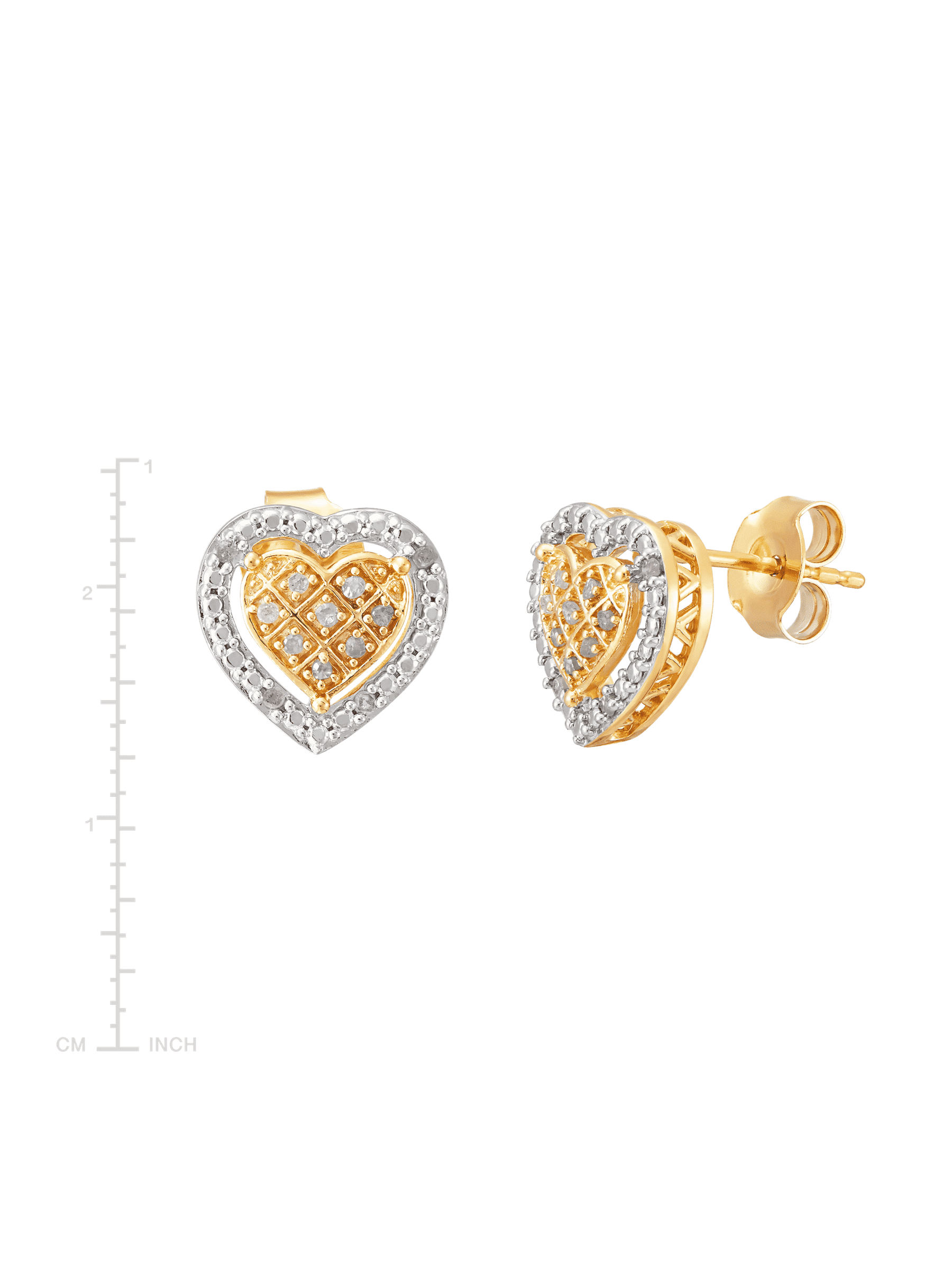 Women's Finecraft 1/10 cttw Diamond Halo Heart Stud Earrings in 14kt Gold-Plated Sterling Silver