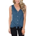 thumbnail image 1 of Camisetas sin mangas con cuello en V y botones para mujer, camisas básicas informales de verano sin mangas, camisola con tiras en la parte delantera, azul-S Sincero Ropa, 1 of 4