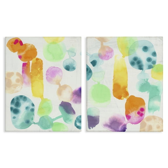 Stupell Industries Neon Colorful Abstract Shapes Abstract Painting Wrapped Canvas Art Print Wall Art, 16 x 20, Set of 2