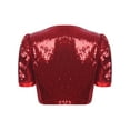 thumbnail image 4 of Zaldita Women's Sequin Jacket Evening Shrugs Short Sleeve Open Front Cropped Bolero for Formal Dresses Red S, 4 of 5
