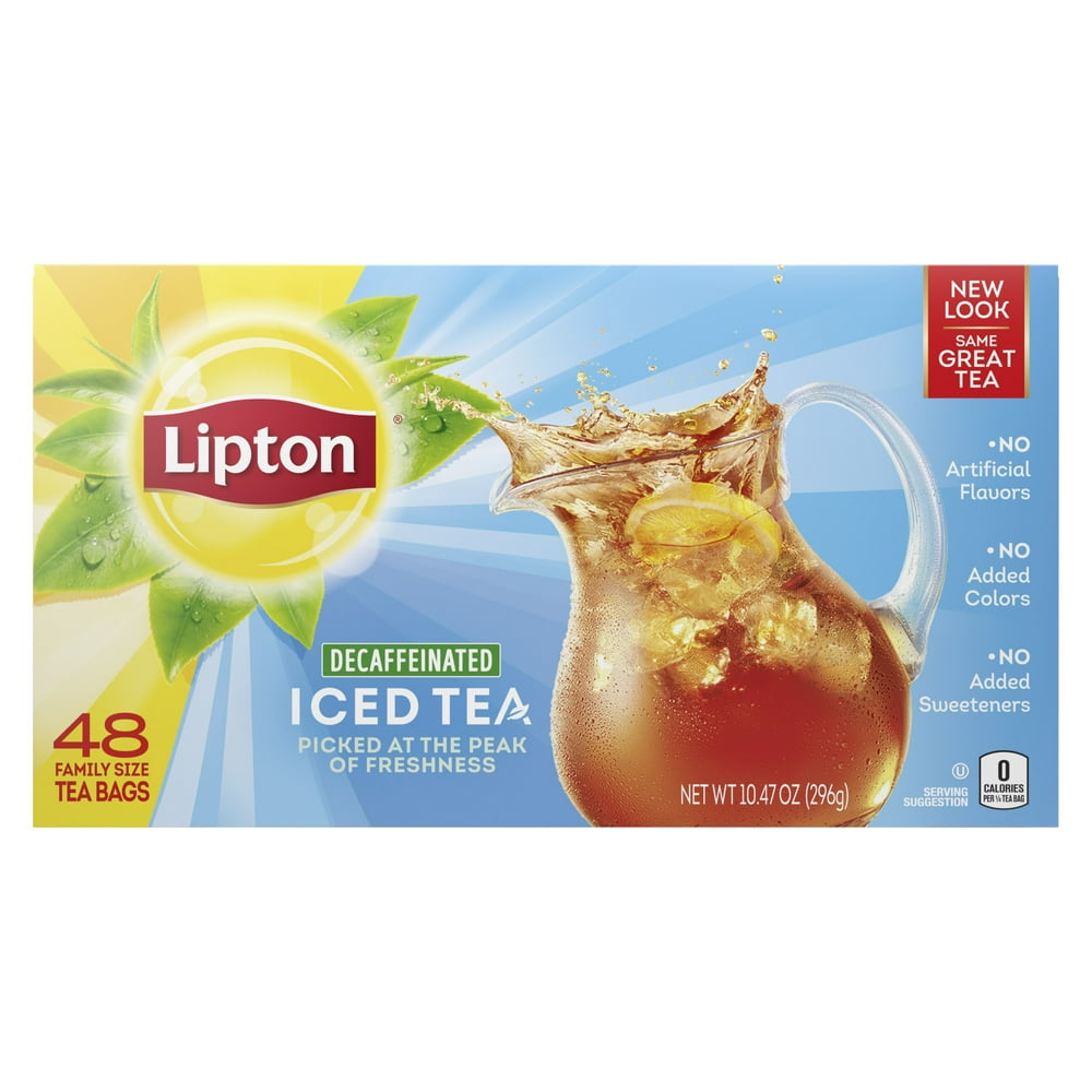 Lipton FamilySize Decaffeinated Black Iced Tea, Tea Bags, 48 Ct