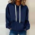 thumbnail image 2 of Sewkxo Hoodie Womans Sherpa Drawstring Denim Pullover Top Fall Winter Casual Baggy Long Sleeve Sweatshirt with Pockets,Blue XL, 2 of 4
