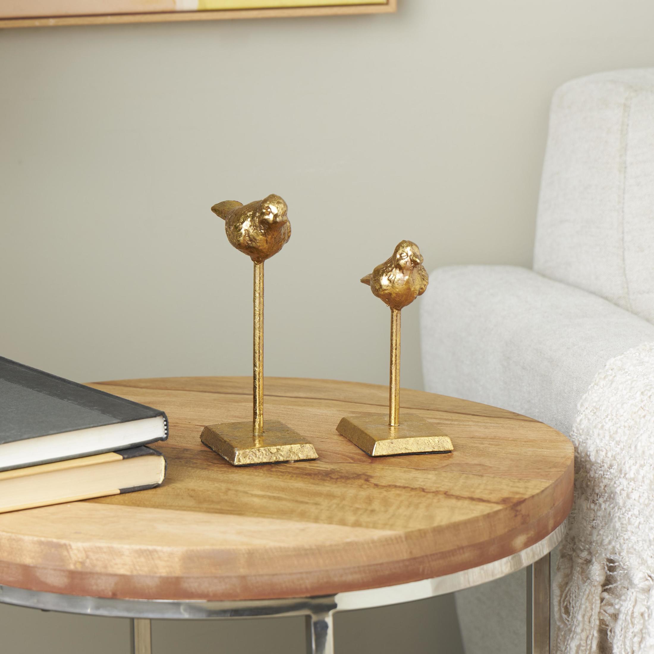 8", 6"H Gold Metal Bird Sculpture with Gold Foil Texturing, by DecMode (2 Count)