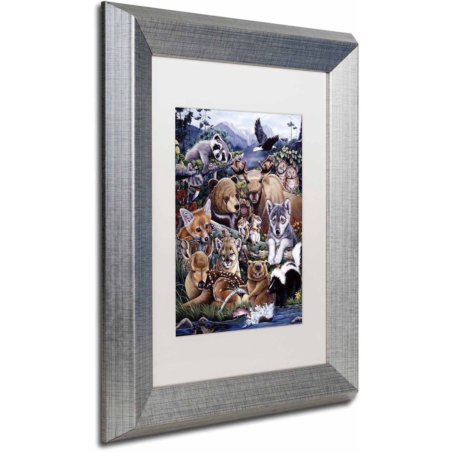 Trademark Fine Art 'Forest Friends' Canvas Art by Jenny Newland, White Matte, Silver Frame