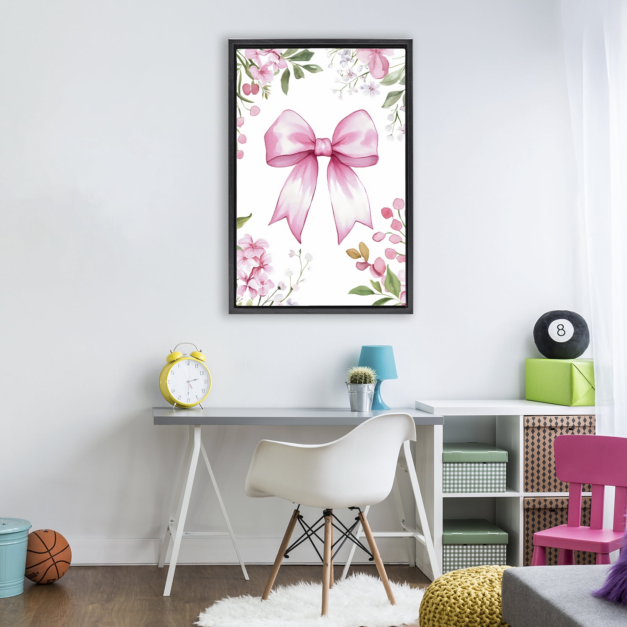 Stupell Industries Whimsical Floral Bow Pink Black Framed Floater Canvas Wall Art, design by Creative Studio