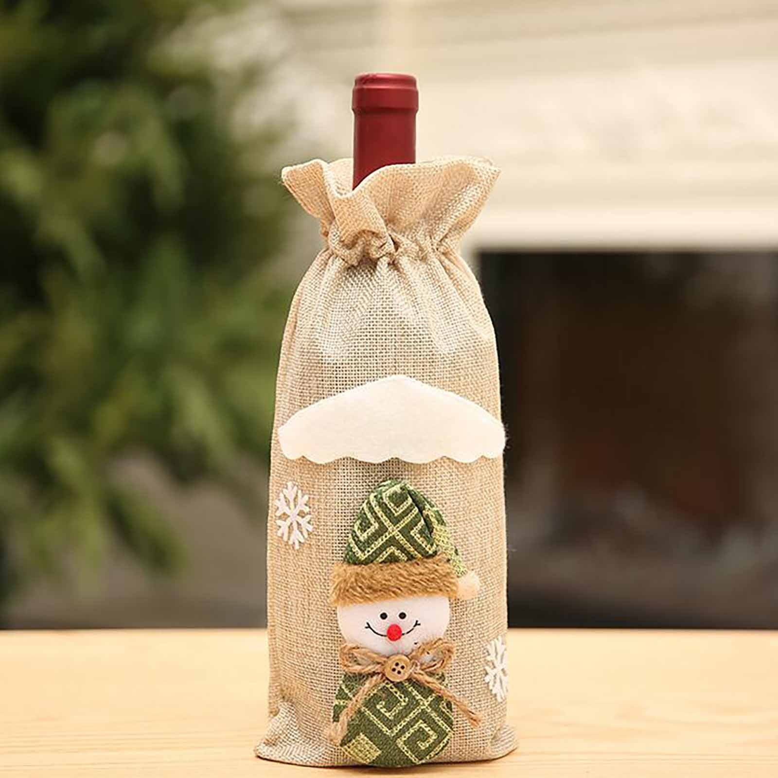 seawood Christmas Ornament Santa Gnome Wine Champagne Bottle Cover Bag for Party Dinner Holiday Decor Grey Girl * 