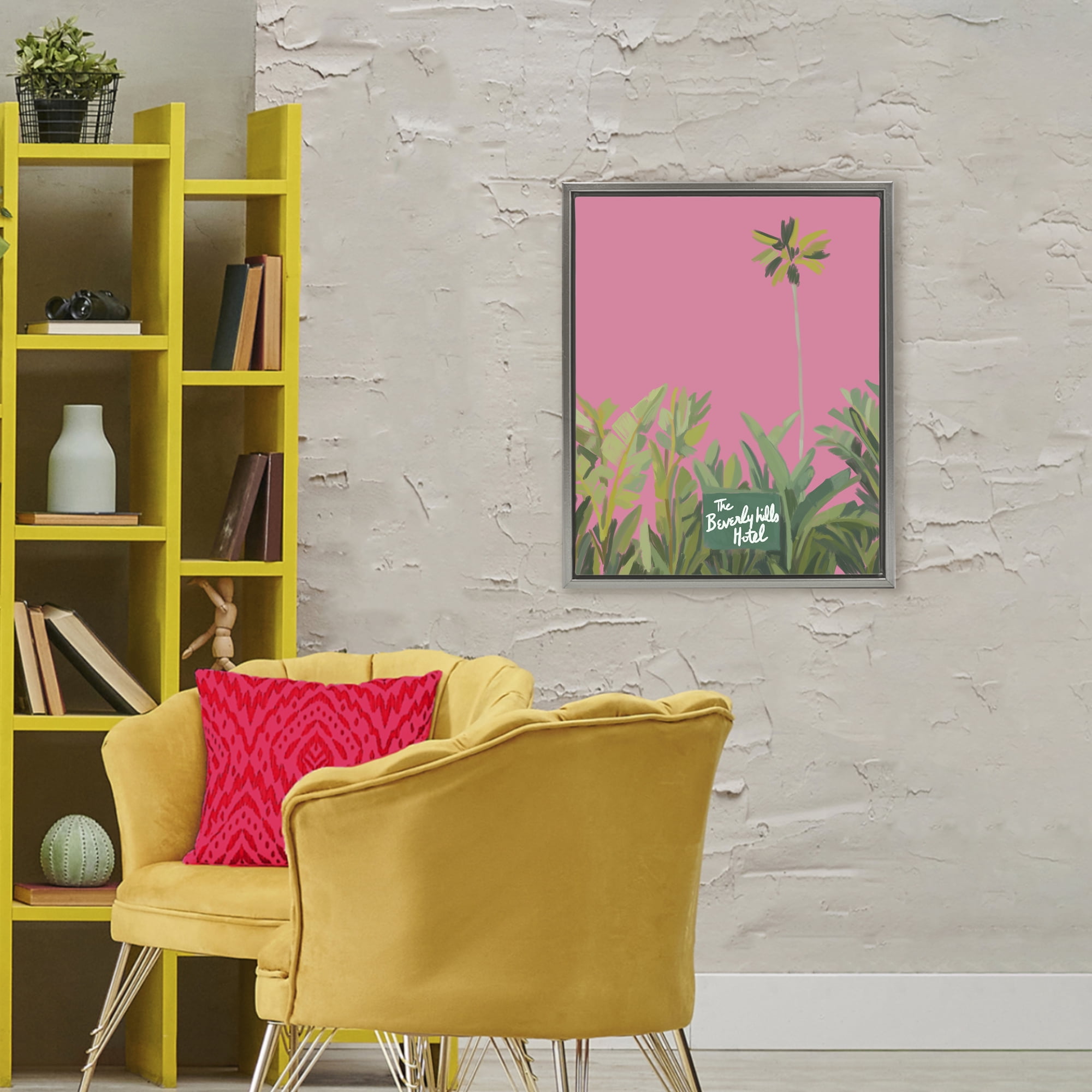 Stupell Industries Beverly Hills Pink & Green Gray Framed Floater Canvas Wall Art, design by Amelia Noyes
