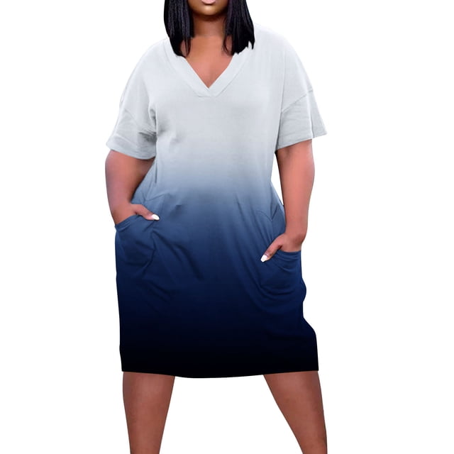 Hyknon Robes pour Femmes Mode Surdimensionnées Imprimées Amples Décontractées à Manches Courtes à Col en V Longueur Genou Robe Décontractée Douce Fluide Coupe Ample Robes