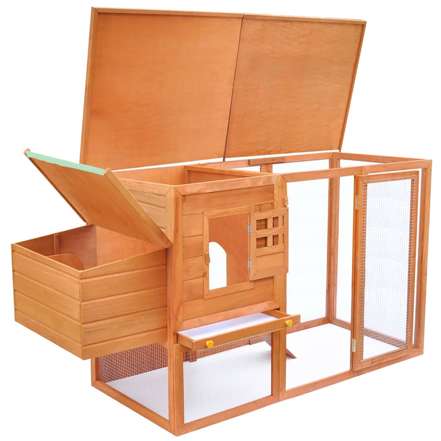 Pefilos 79.5" Wooden Rabbit Hutch with Waterproof Roof, Bunny Cage Pull-Out Tray, Hen House Egg Cage for Poultry Hutch & Egg-Laying Coop, Orange Pefilos 79.5" Wooden Rabbit Hutch with Waterproof Roof, Bunny Cage Pull-Out Tray, Hen House Egg Cage for Poultry Hutch & Egg-Laying Coop, Orange