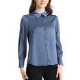 thumbnail image 2 of INSPIRE CHIC Women's Satin Blouse Puff Long Sleeve Collared Button Down Shirt Dressy Office Work Tops Business Casual L Blue Grey, 2 of 4