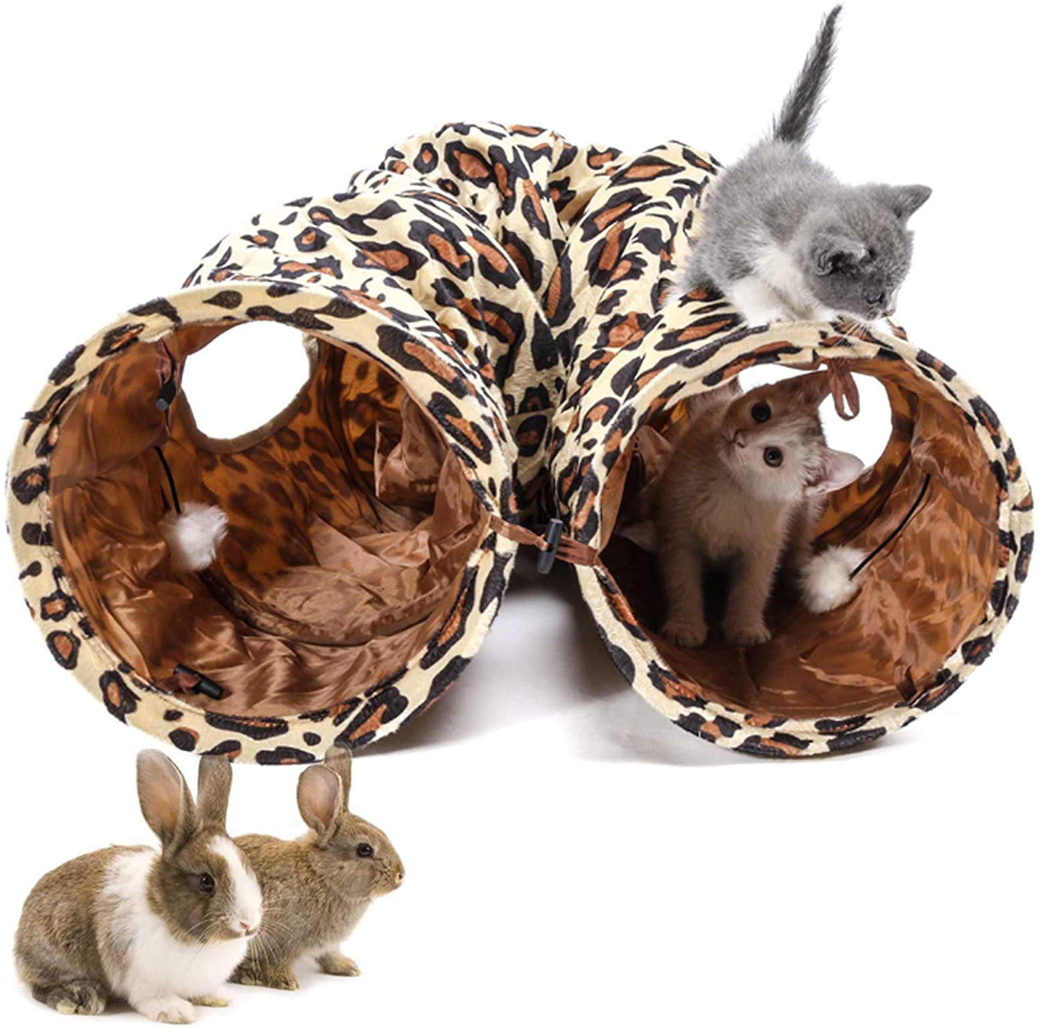 LeerKing Cat Tunnel Collapsible Cat Toys Play Tunnel Hideaway Pet Crinkle Tunnel Leopard Puppy Kitty Tunnel Pet Toys with Hole 