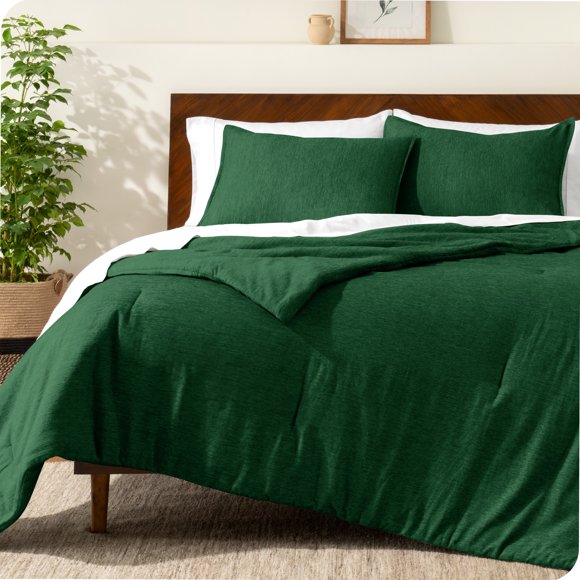 Bare Home Down Alternative Comforter Set - 3-Pieces - All Seasons - Queen, Heather Forest Green