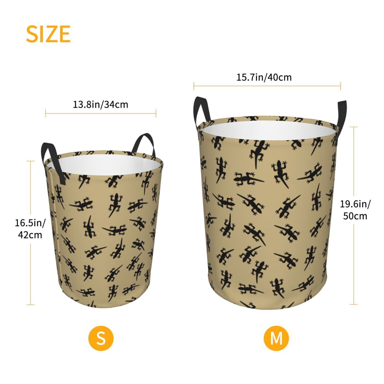 Large Laundry Basket with Handles - Quirky Gecko Lizard Black Kids Baby Dirty Clothes Laundry Hamper for Bedroom Aesthetic