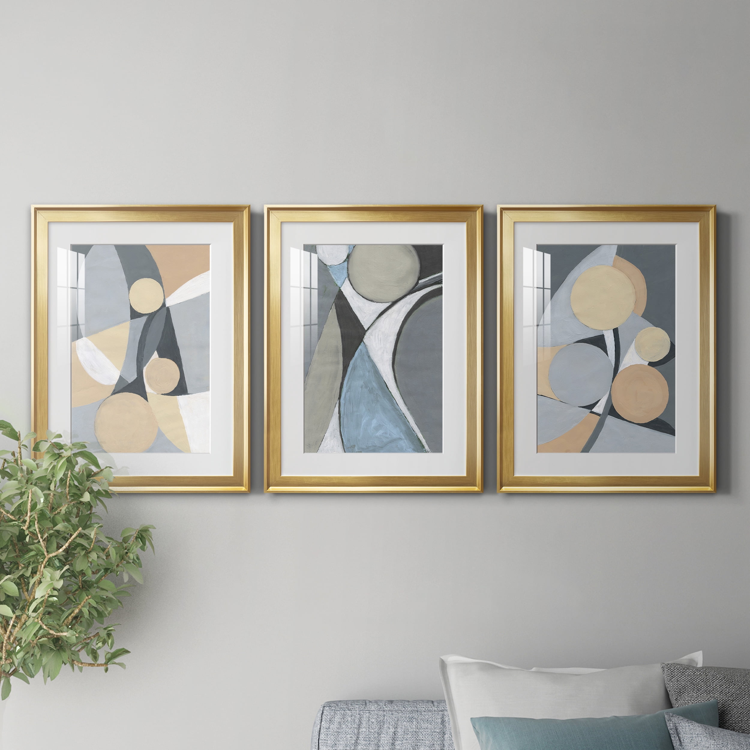 &nbsp;A Soft Jeweled Geometric II Premium Framed Prints Set of 3 - Ready to Hang - 22 x 30 Each - Gold Frame