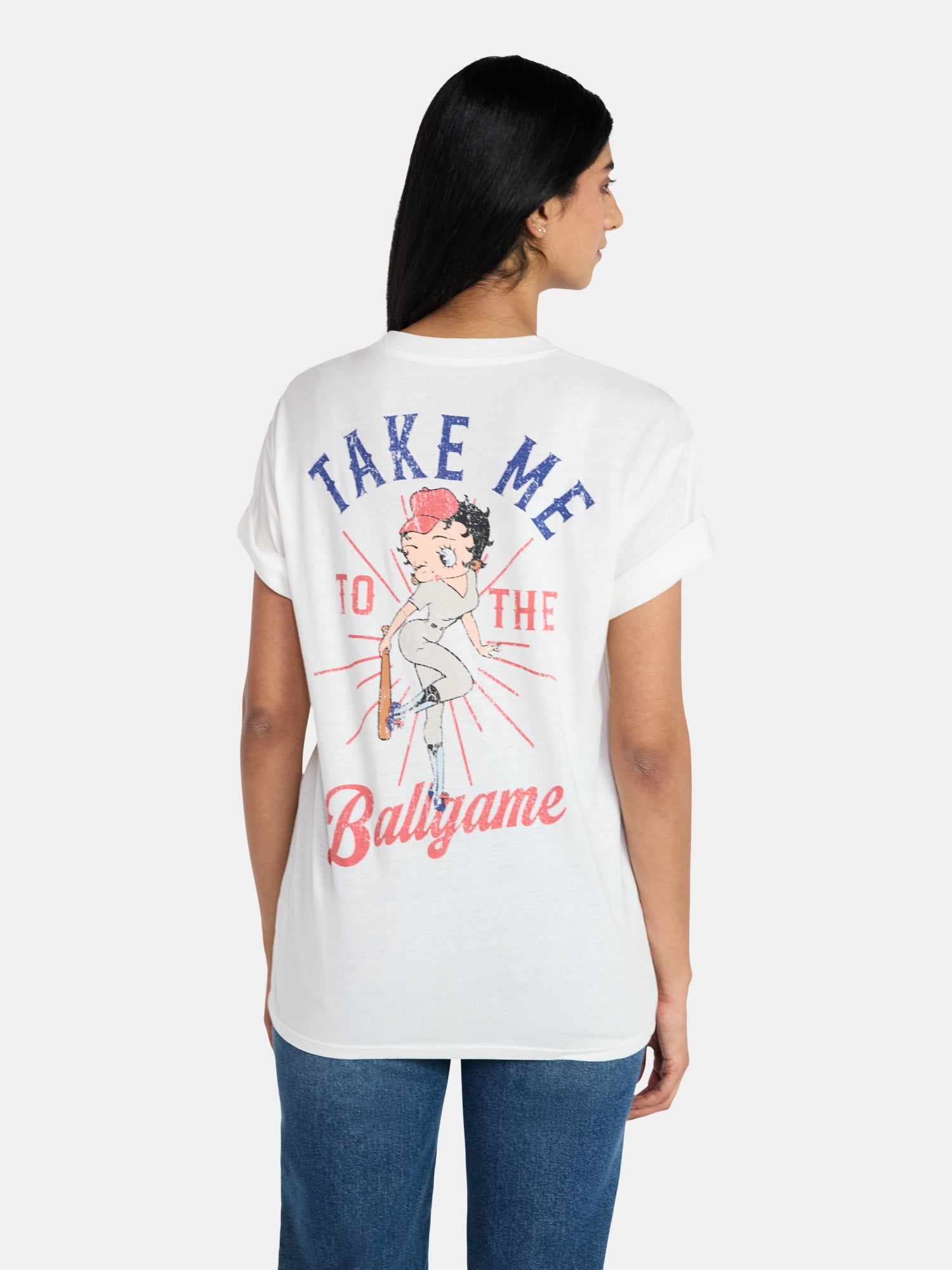 Betty Boop Women's Americana Front Back Graphic Tee with Short Sleeves, Sizes XXS-XXL
