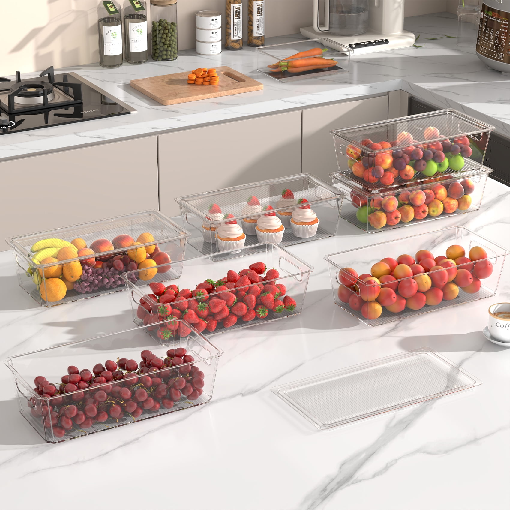 6 Pack Large Clear Plastic Storage Bins with Handles, Stackable Multi-Purpose Organizer for Pantry, Kitchen, Refrigerator and Closet Organization
