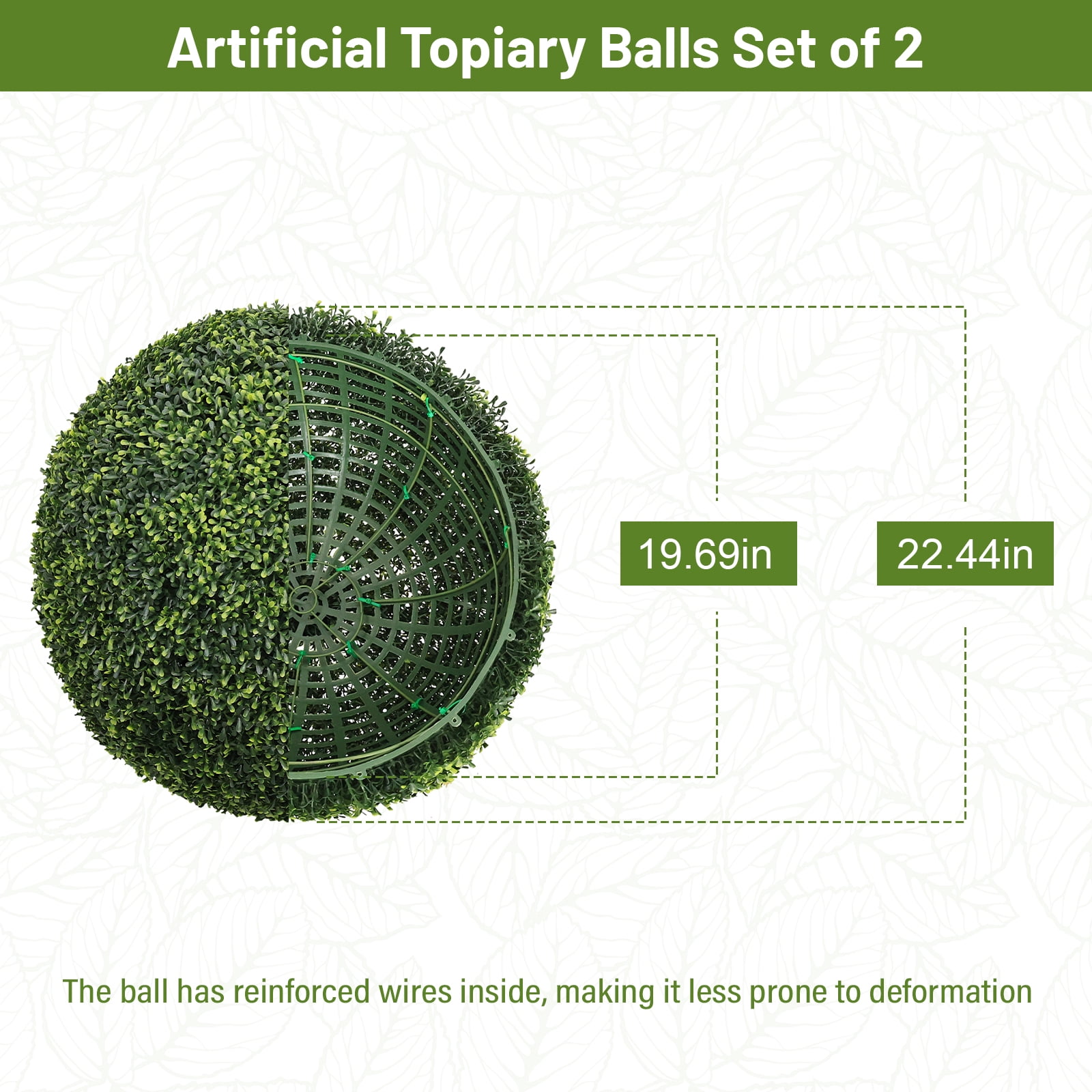 Artificial Topiary Balls, Faux Boxwood Large Green Decorative Spheres for Garden Front Porch Outdoor Landscape, Green