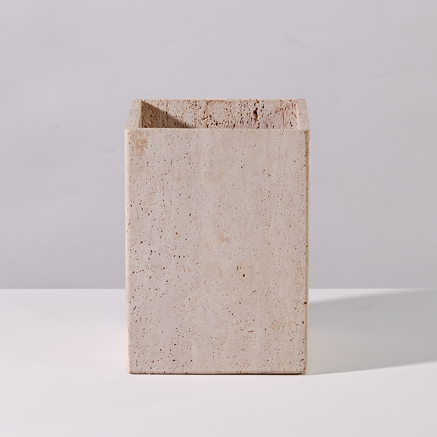 Sturdy Rectangle Travertine Wasetbasket 7.48 Inch W x 7.48 Inch D x 10 Inch H, Organic Trash Can, Natural Garbage Bin, Trash Bin for Bathroom, Home Office