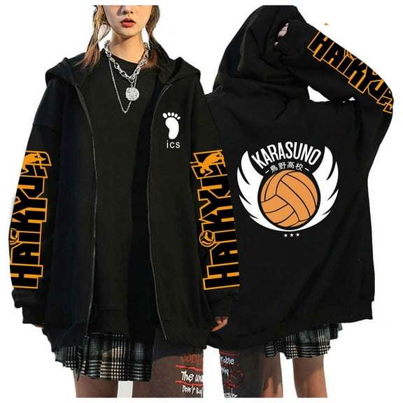 Men's Volleyball Hoodie Zip-Up Jacket Fleece Sweatshirt Anime Print Cosplay Zipper Jacket Unisex with Pockets