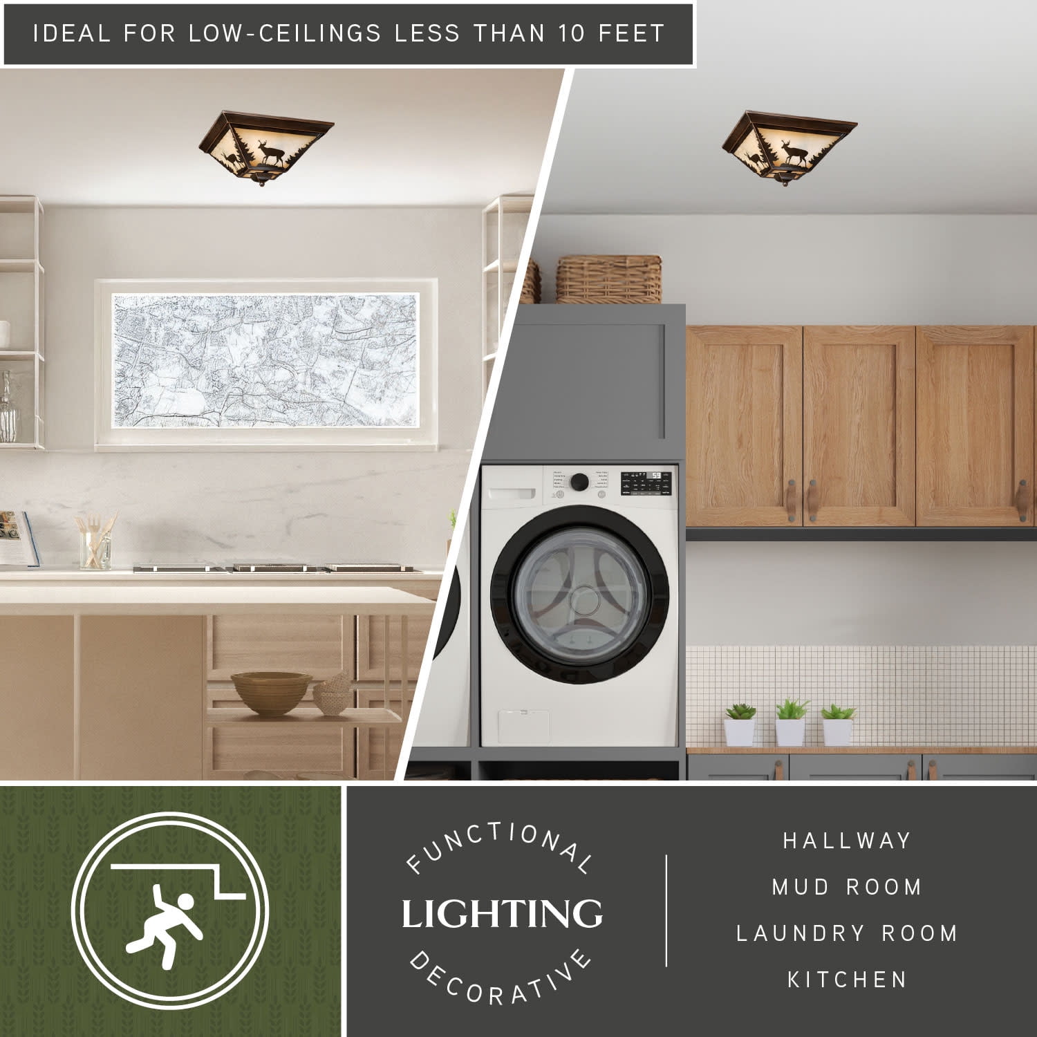 Bryce 14-in W Bronze Rustic Deer Flush Mount Ceiling Light Fixture